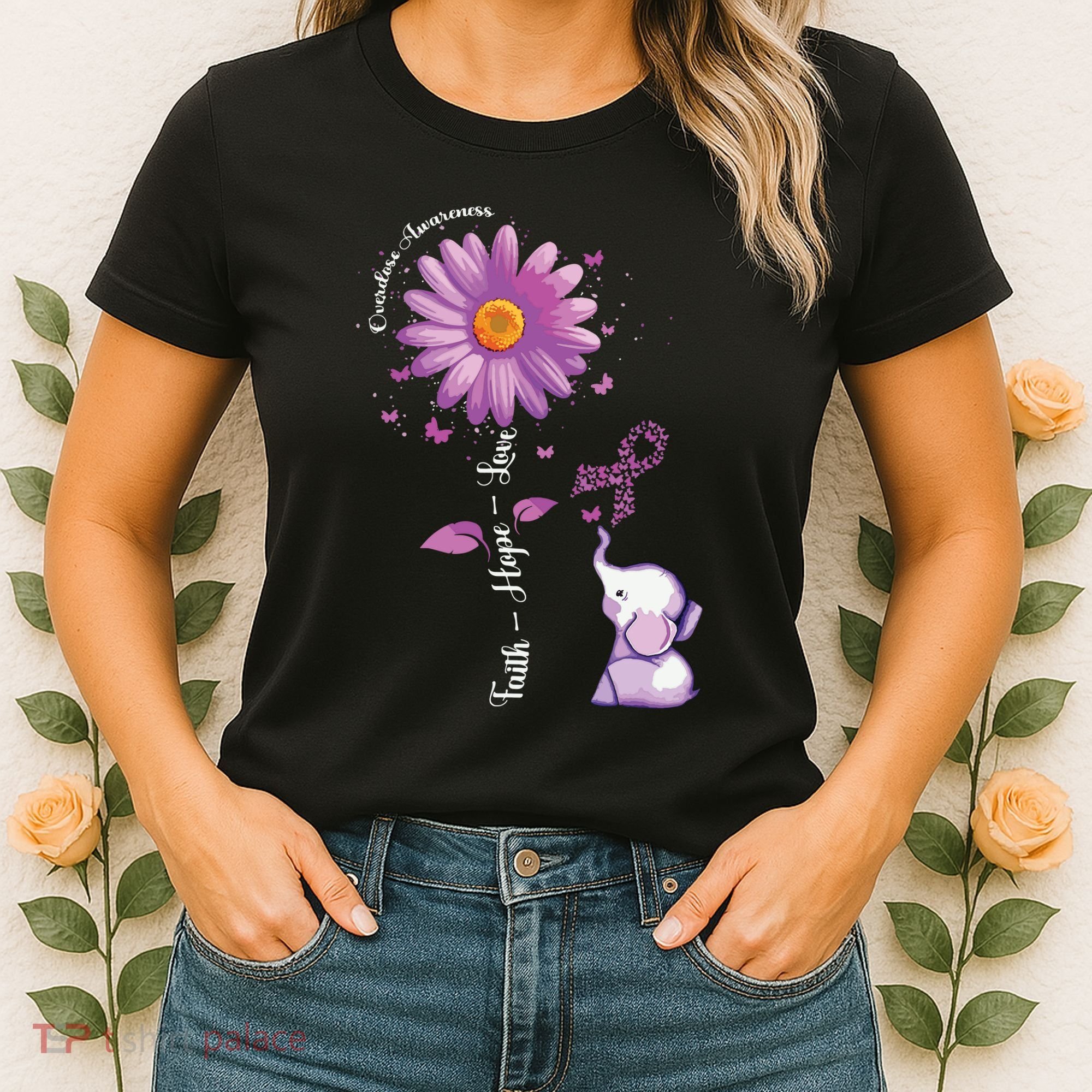 Faith Hope Love Sunflower Elephant Overdose Awareness Women's T-Shirt