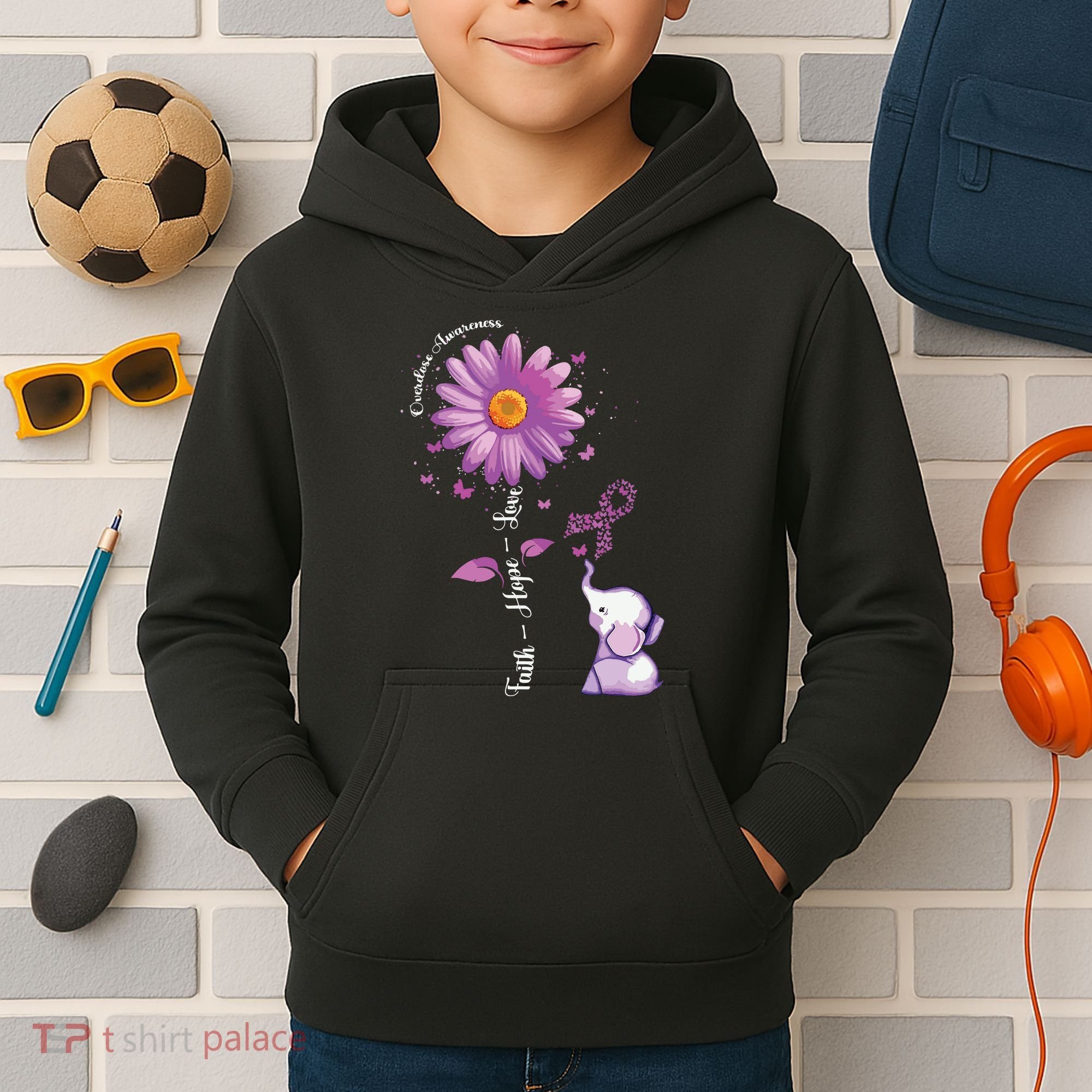 Faith Hope Love Sunflower Elephant Overdose Awareness Kids Hoodie