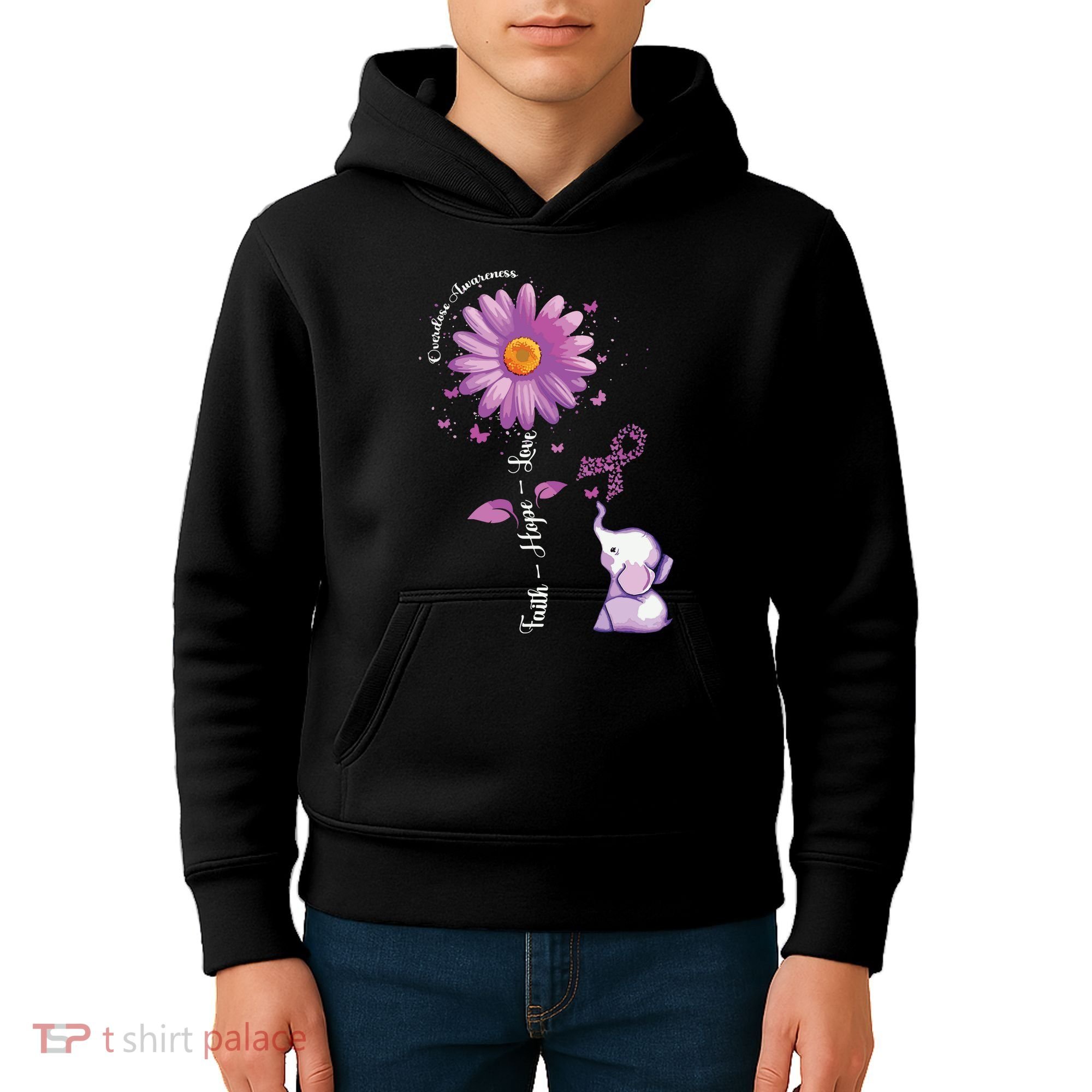 Faith Hope Love Sunflower Elephant Overdose Awareness Kids Hoodie