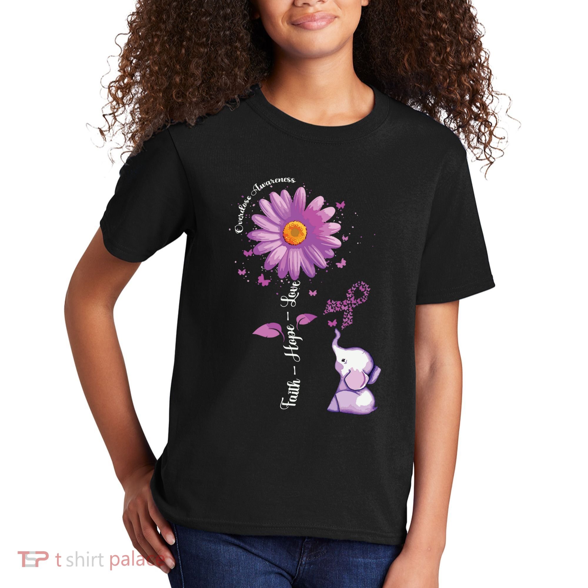 Faith Hope Love Sunflower Elephant Overdose Awareness Kids T-Shirt