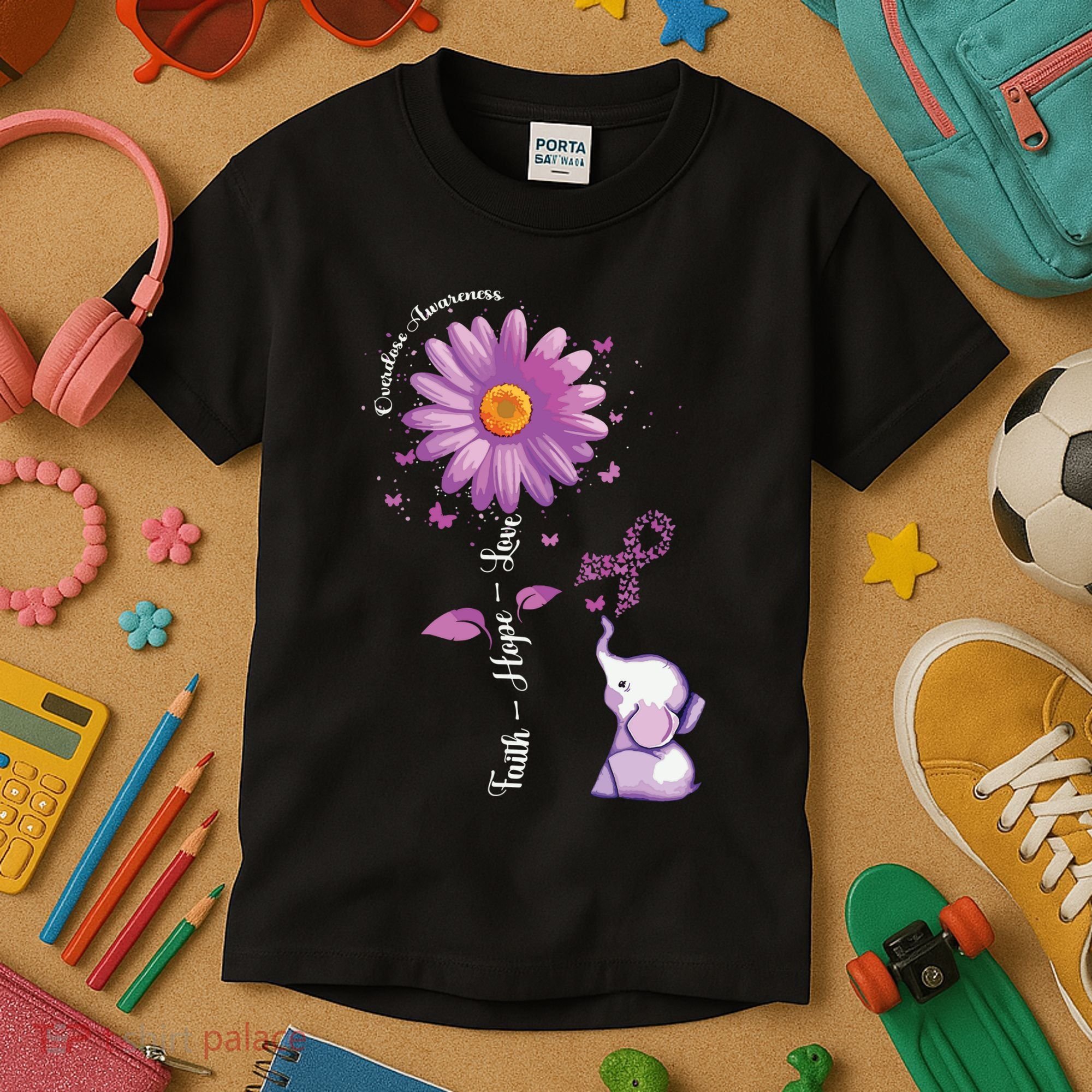 Faith Hope Love Sunflower Elephant Overdose Awareness Kids T-Shirt
