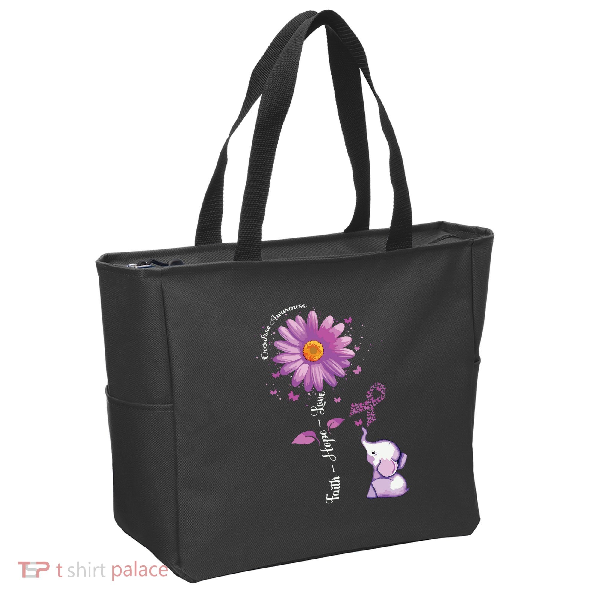 Faith Hope Love Sunflower Elephant Overdose Awareness Tote Bag