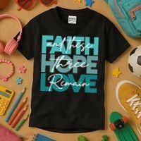 Faith Hope Love And These Three Remain Religious Christian Kids T-Shirt thumb 3