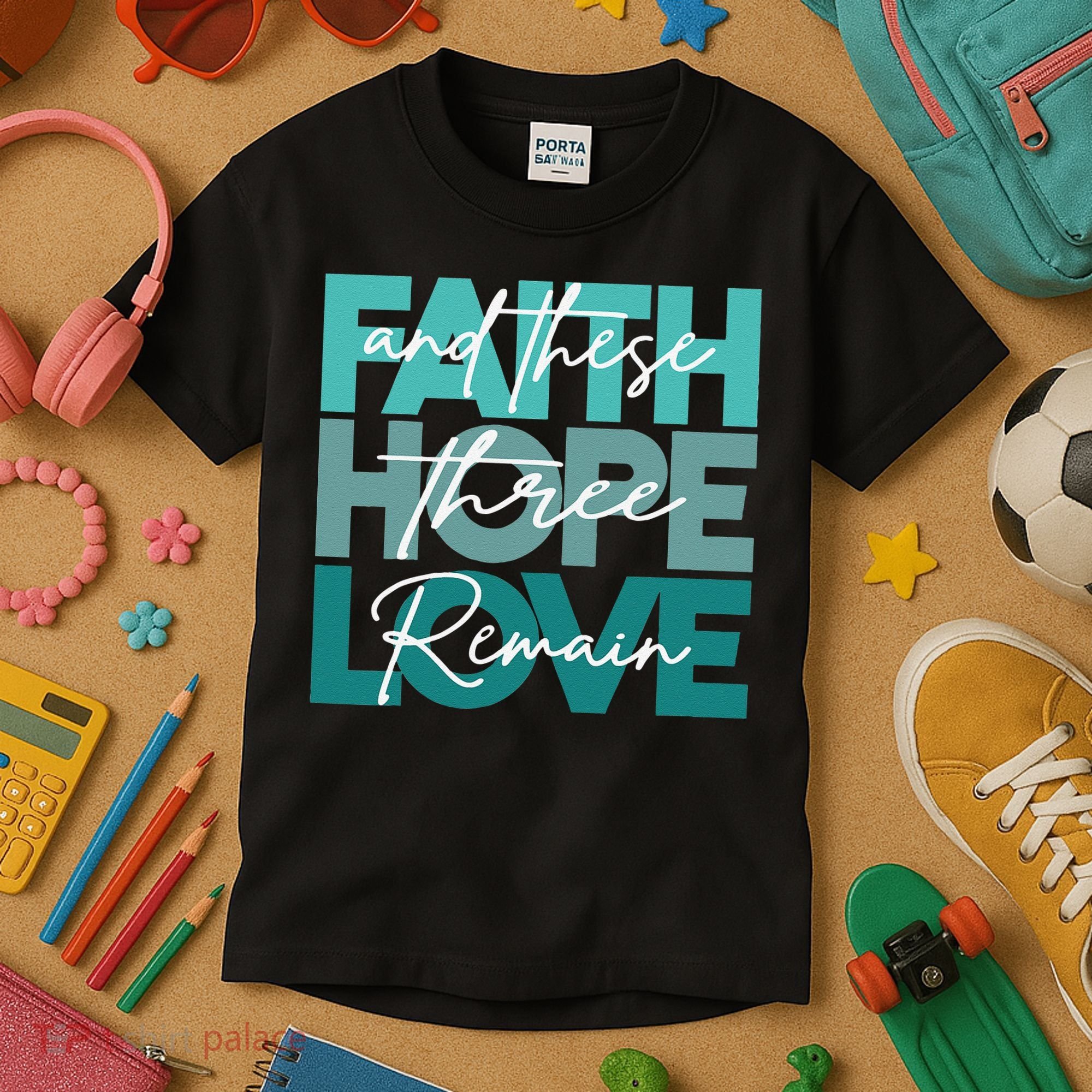 Faith Hope Love And These Three Remain Religious Christian Kids T-Shirt