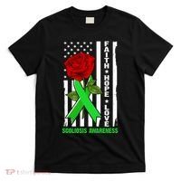 Faith Hope Love Scoliosis Awareness USA Rose Flag T-Shirt thumb 0