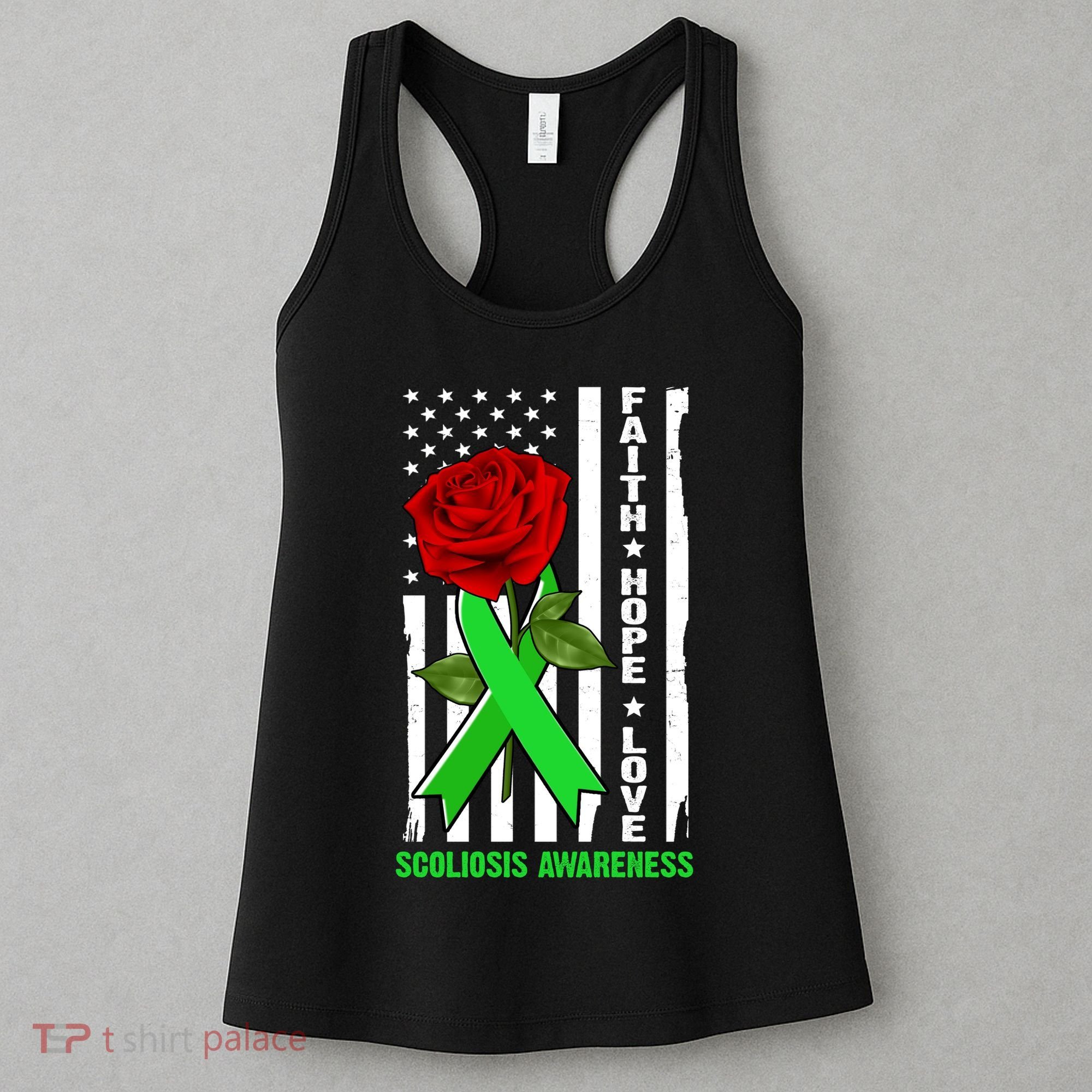 Faith Hope Love Scoliosis Awareness USA Rose Flag Women's Tank Top