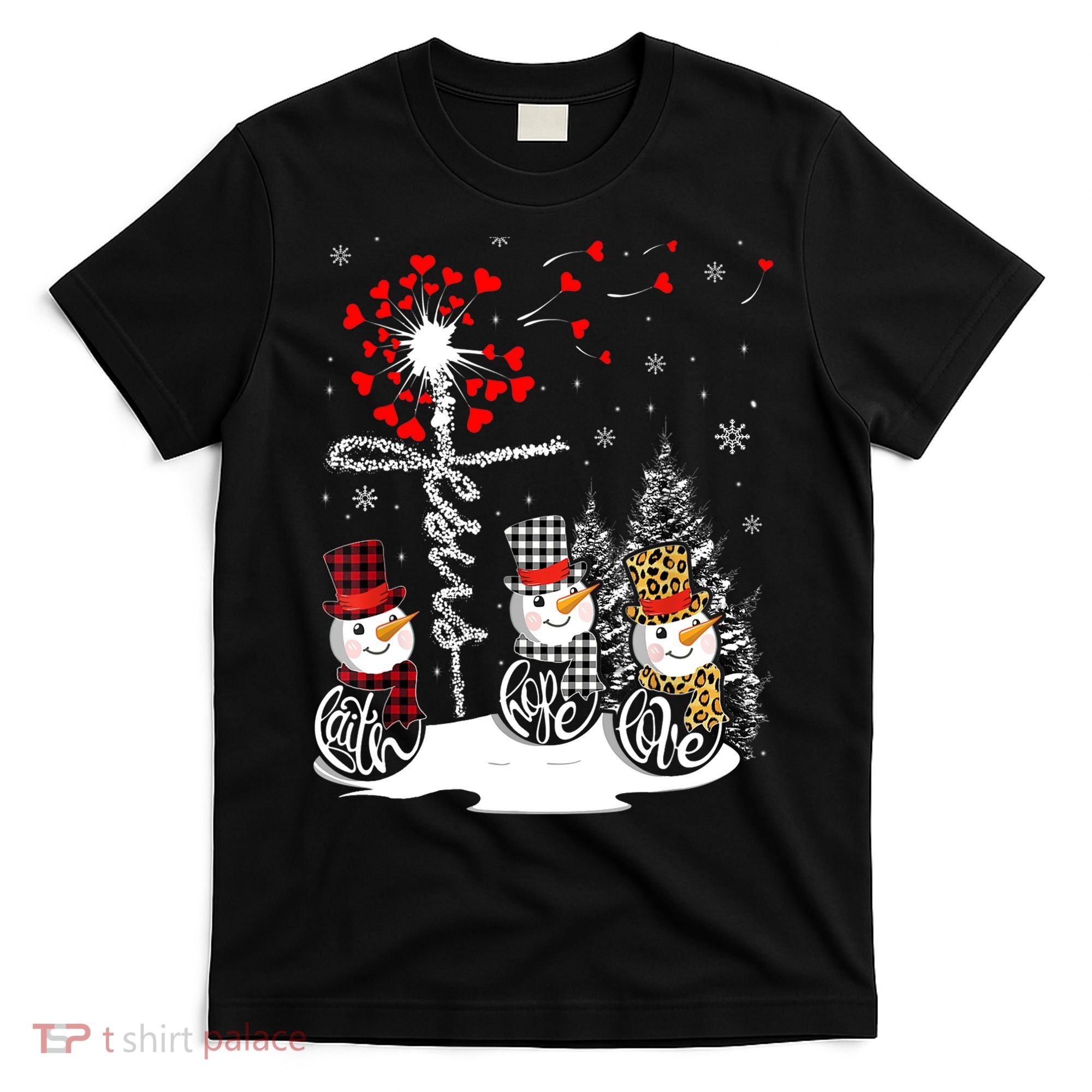 Faith Hope Love Snowman Jesus Dandelion Christian Christmas TShirt T-Shirt