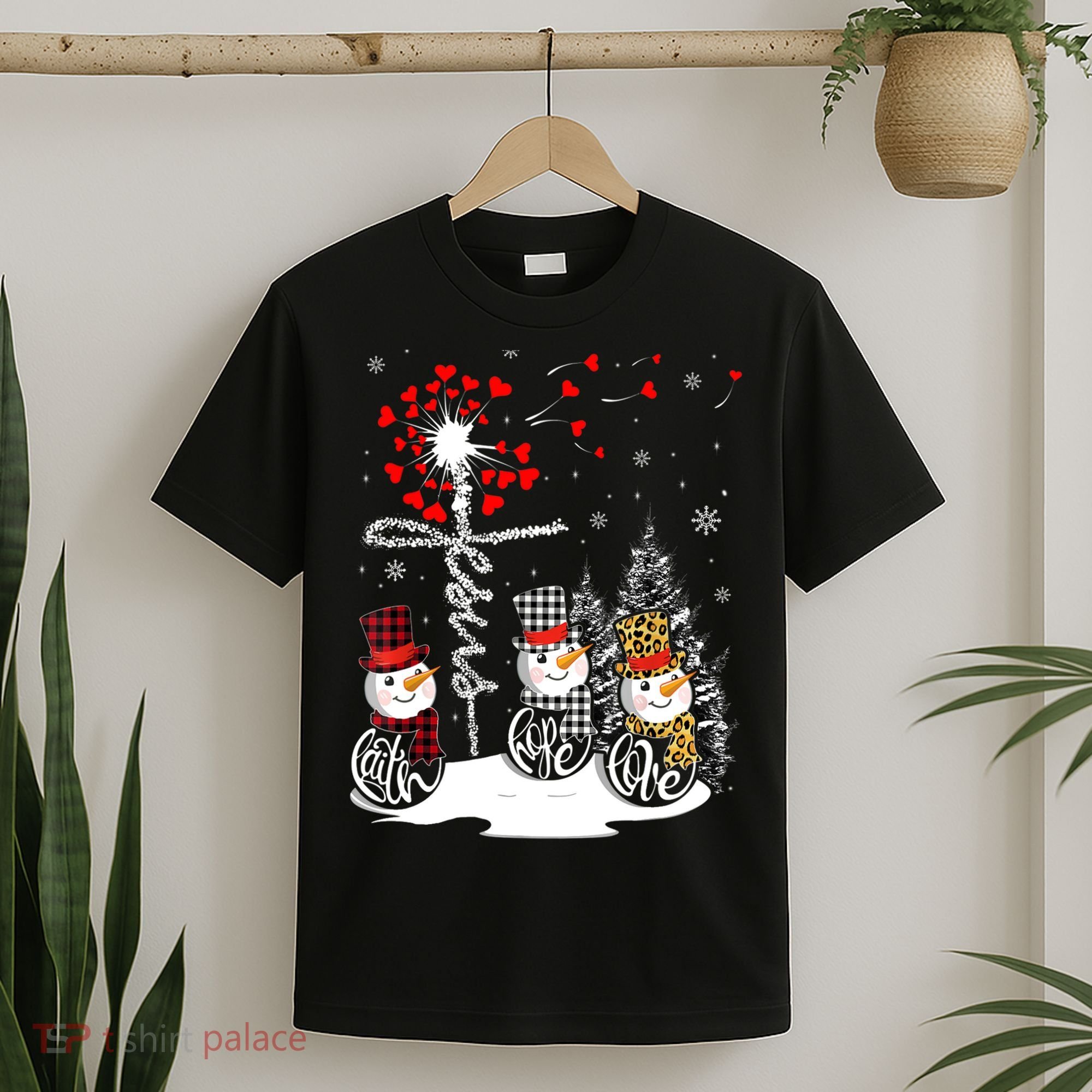 Faith Hope Love Snowman Jesus Dandelion Christian Christmas TShirt T-Shirt