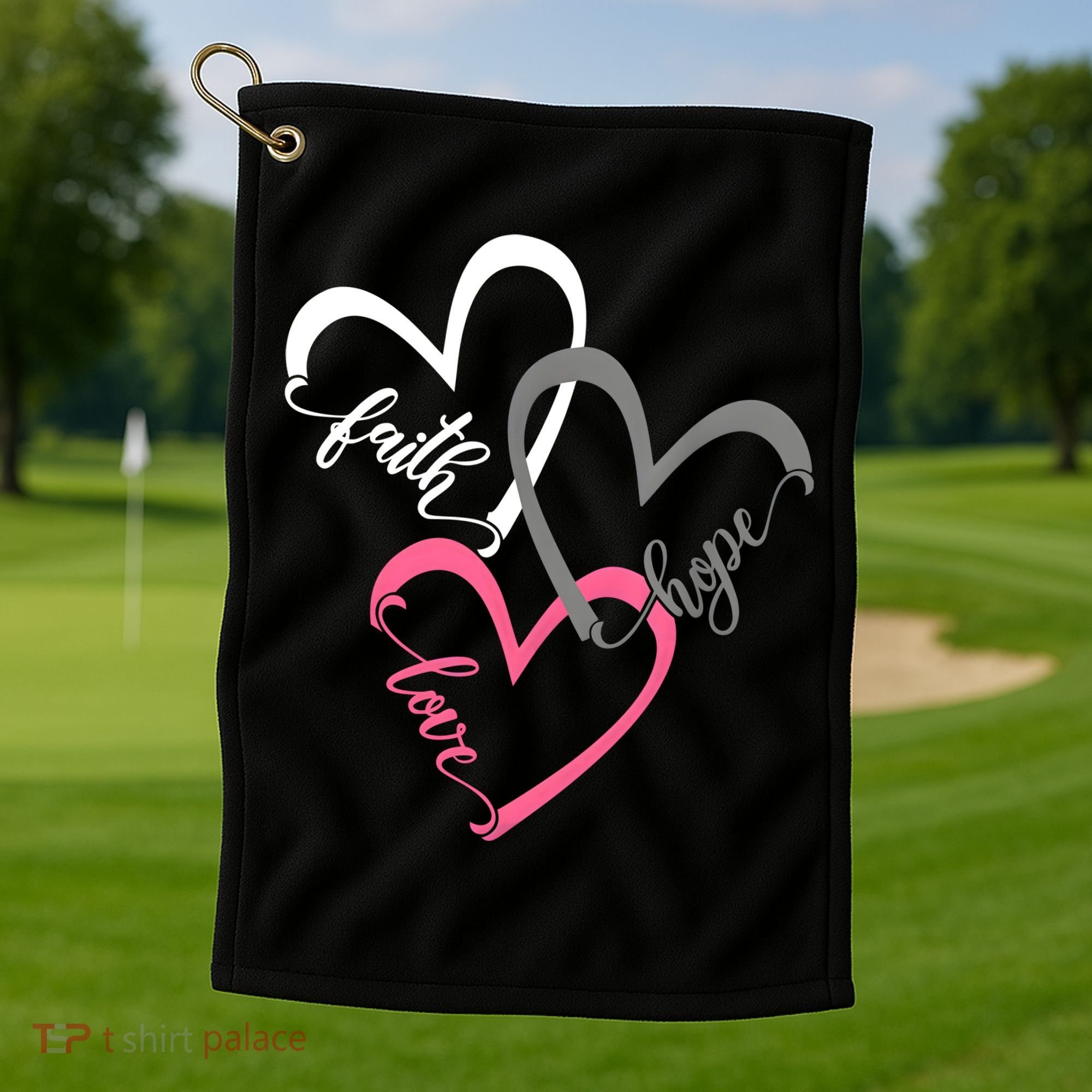 Faith Hope Love Hearts Tee Golf Towel