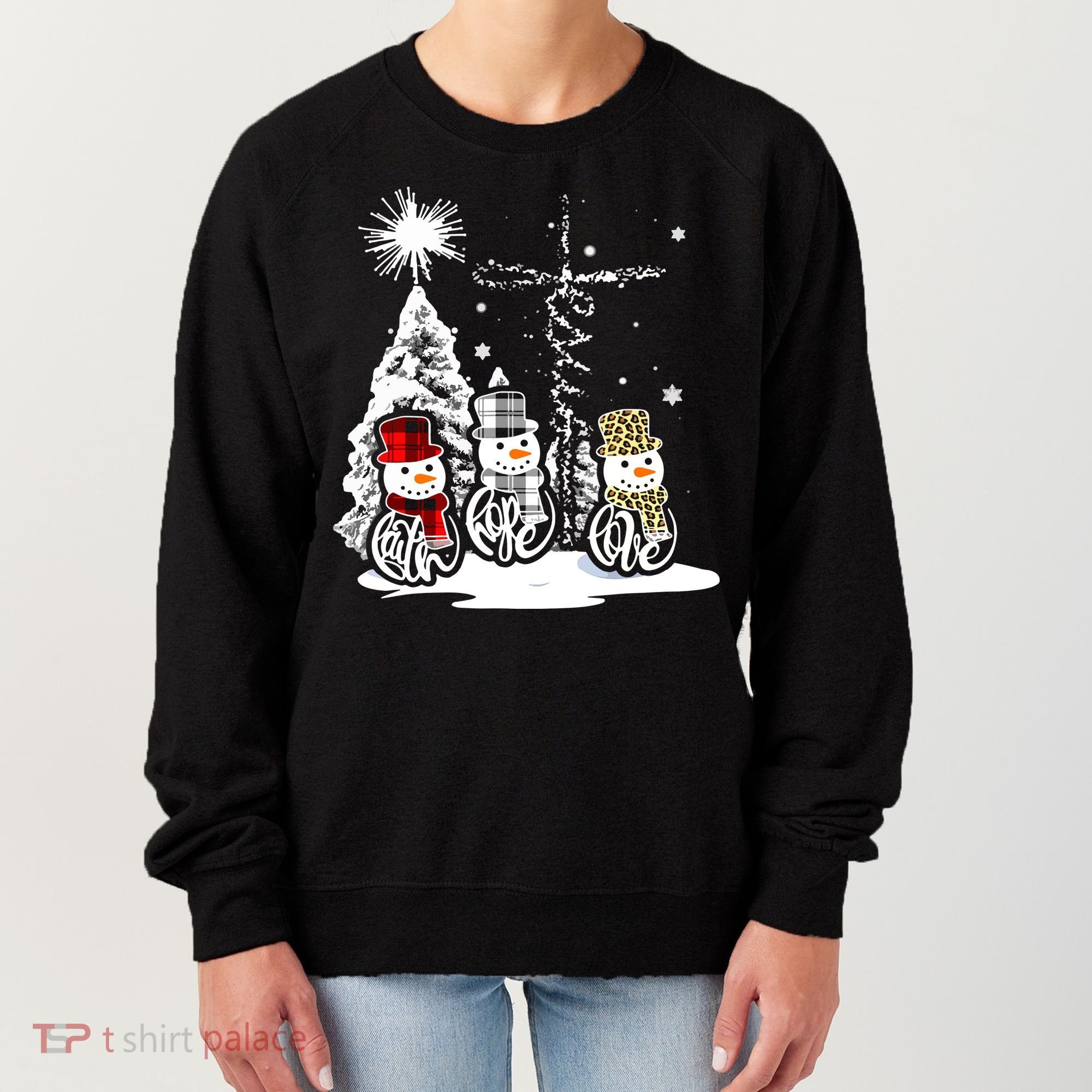 Faith Hope Love Jesus Snowman Plaid Leopard Christmas Gift Women's Sweatshirt