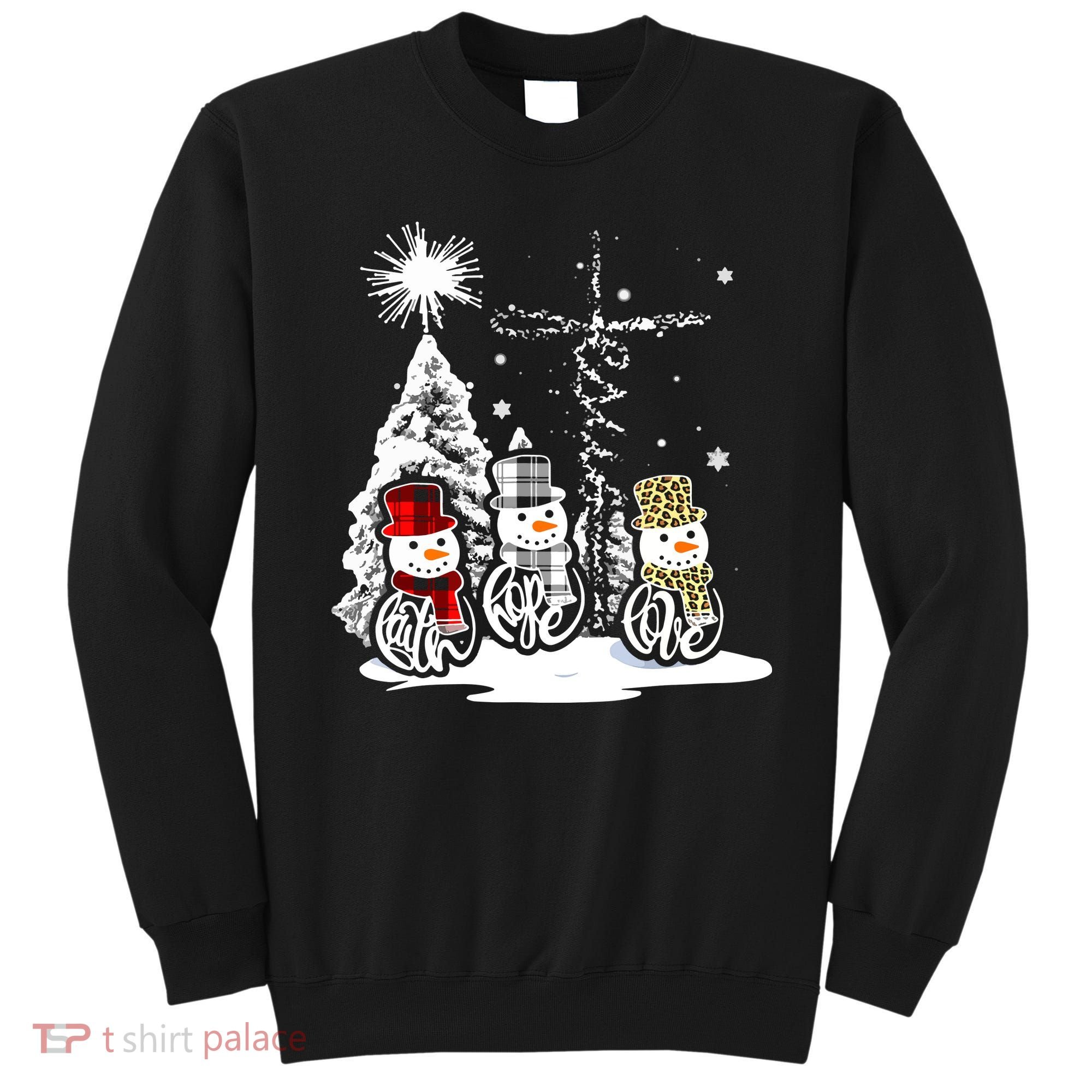 Faith Hope Love Jesus Snowman Plaid Leopard Christmas Gift Sweatshirt