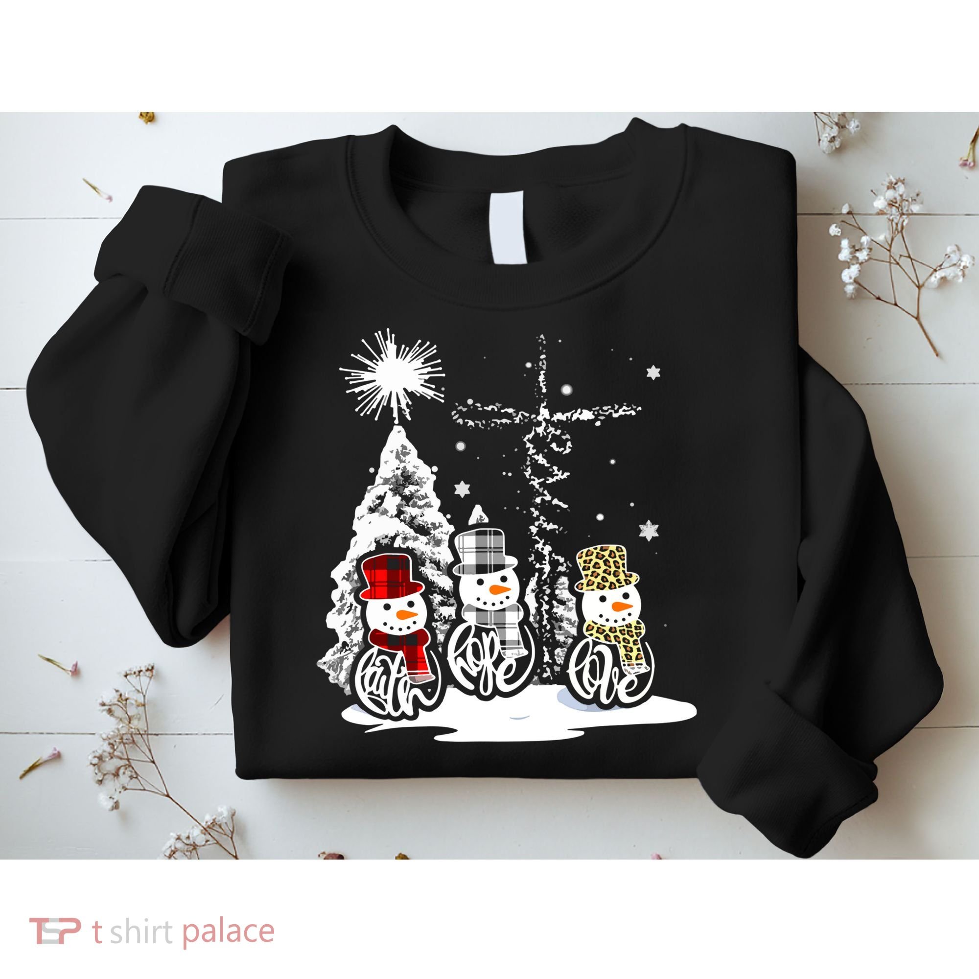 Faith Hope Love Jesus Snowman Plaid Leopard Christmas Gift Sweatshirt