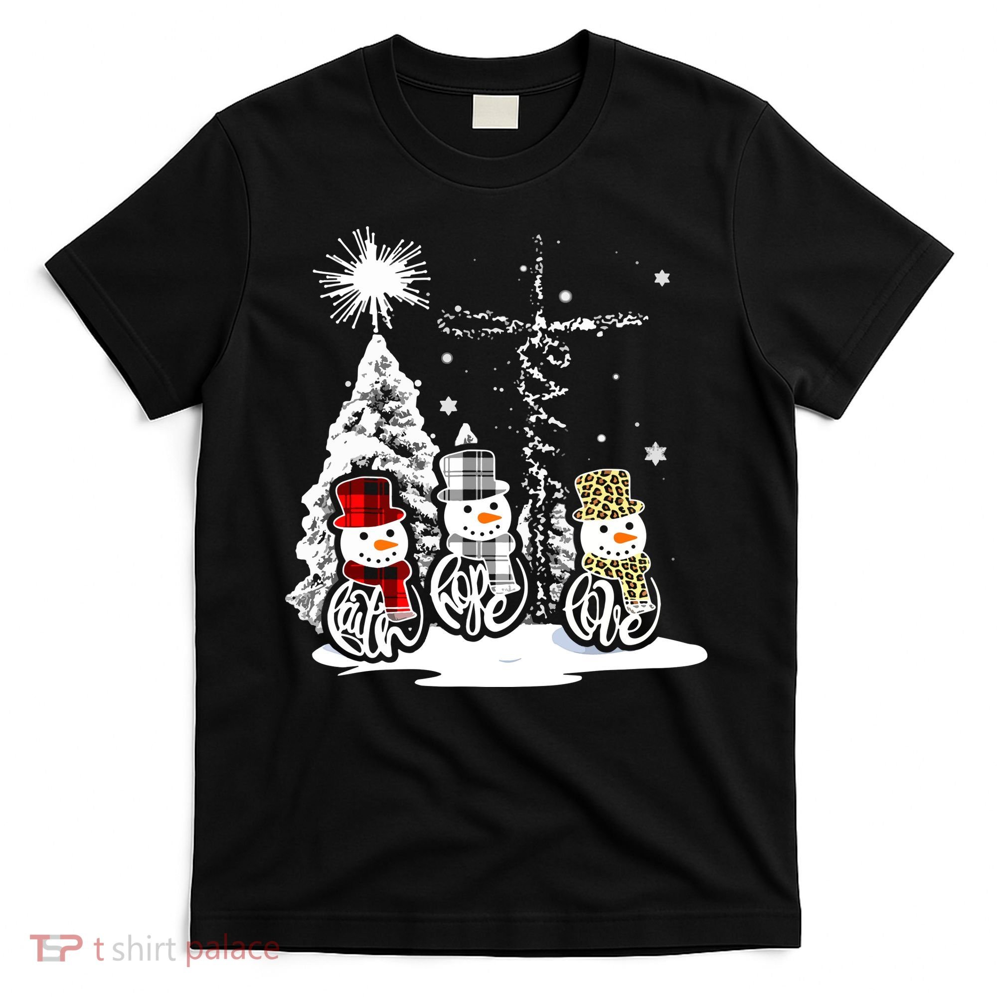 Faith Hope Love Jesus Snowman Plaid Leopard Christmas Gift T-Shirt