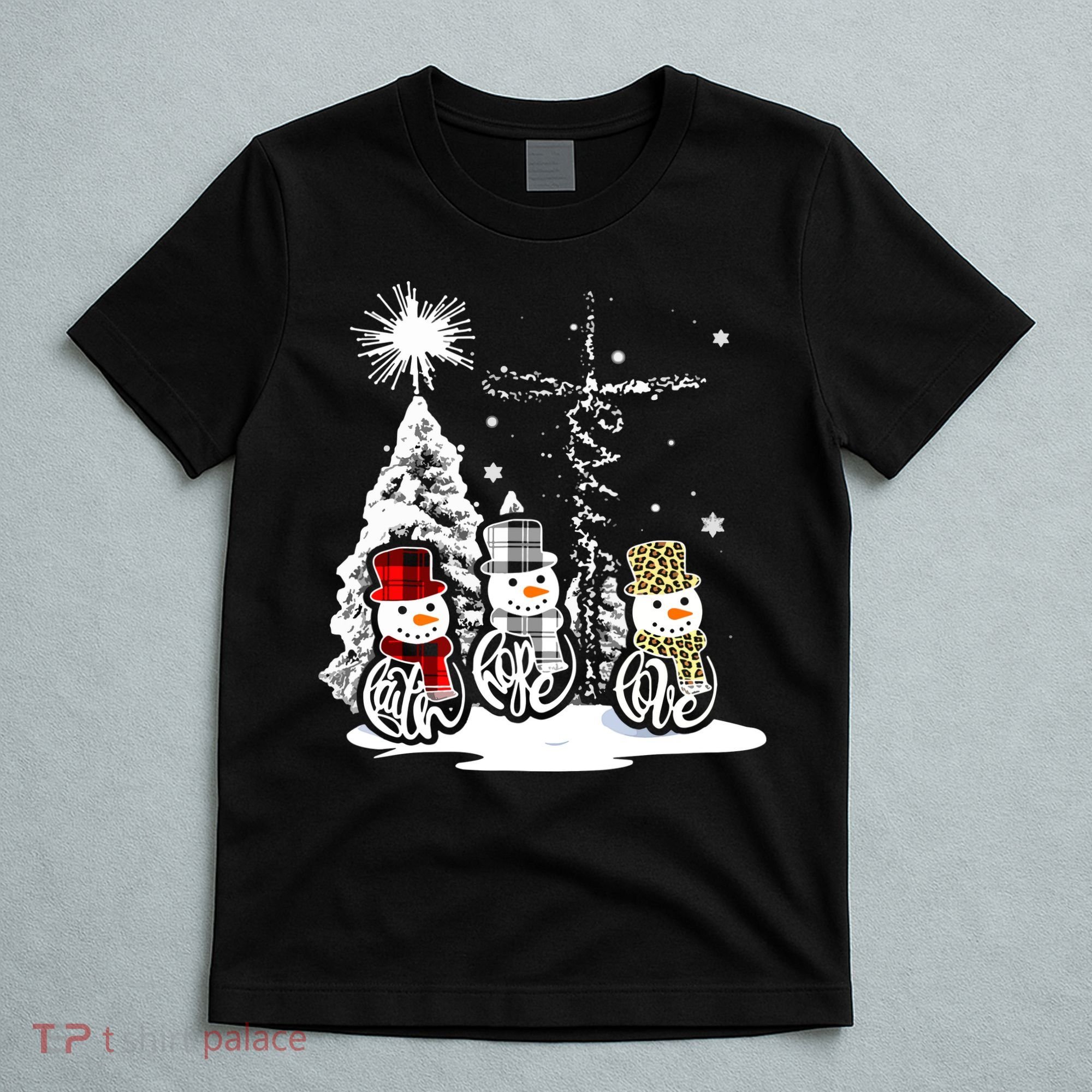 Faith Hope Love Jesus Snowman Plaid Leopard Christmas Gift T-Shirt