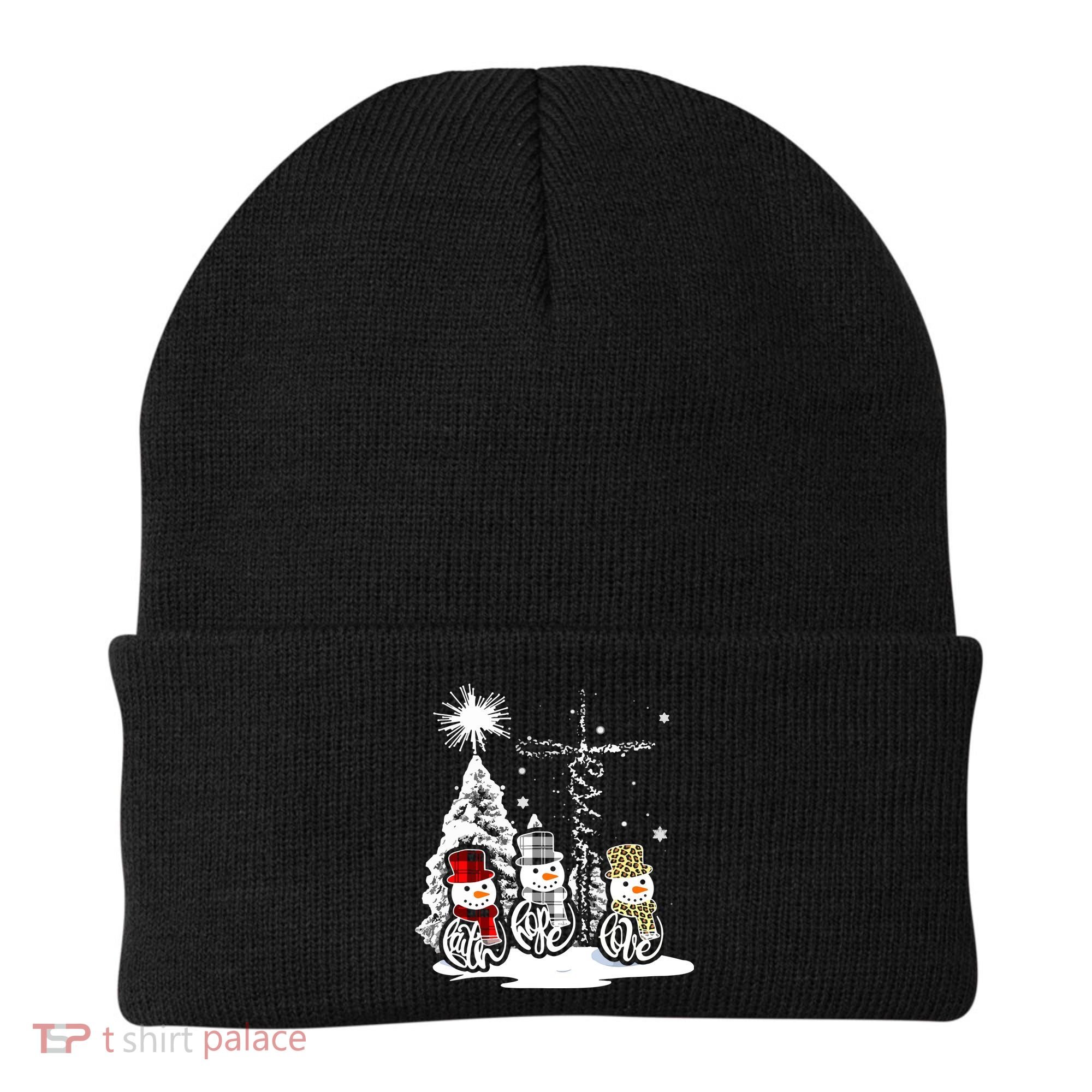 Faith Hope Love Jesus Snowman Plaid Leopard Christmas Gift Beanie