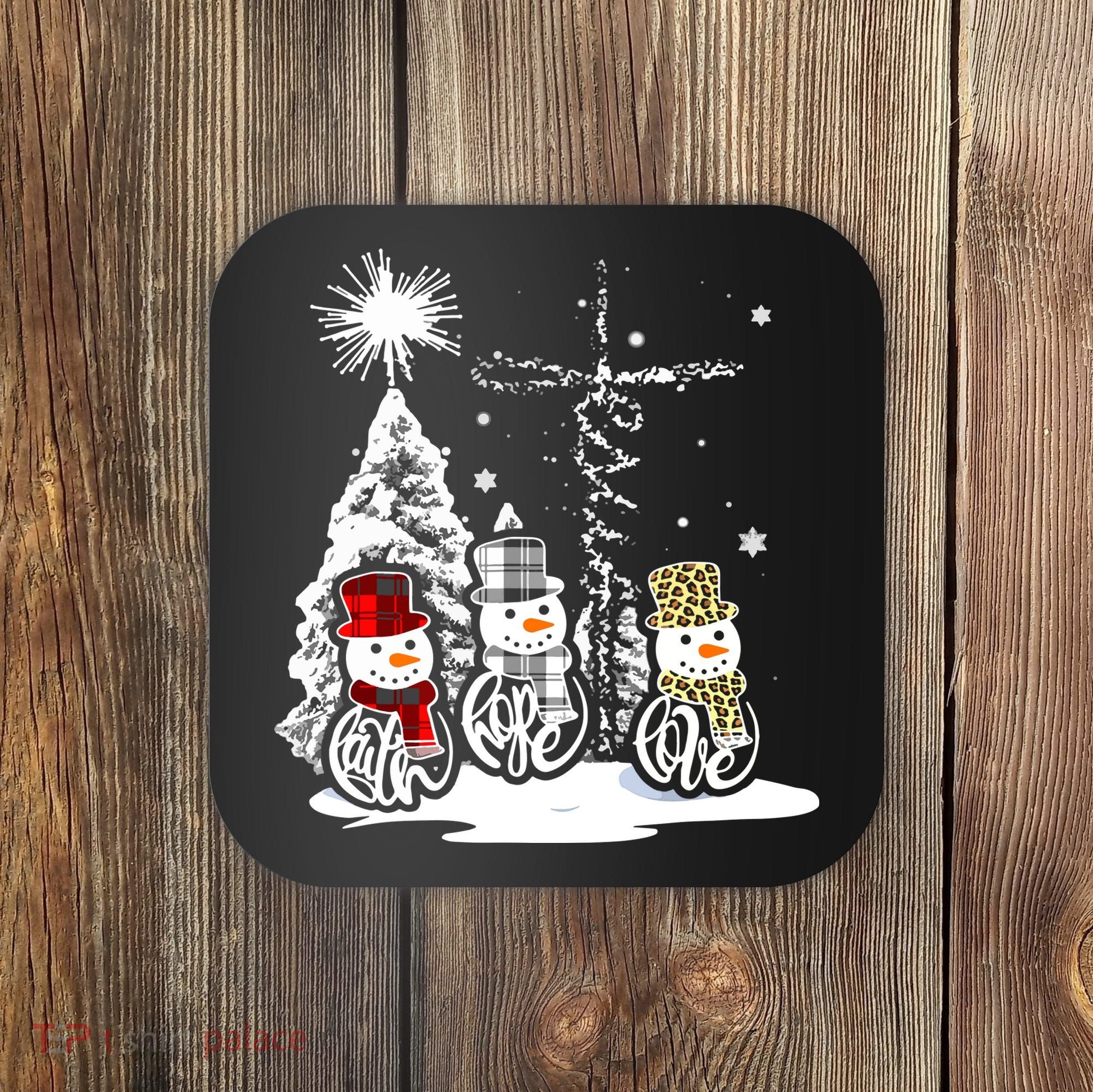 Faith Hope Love Jesus Snowman Plaid Leopard Christmas Gift Coaster