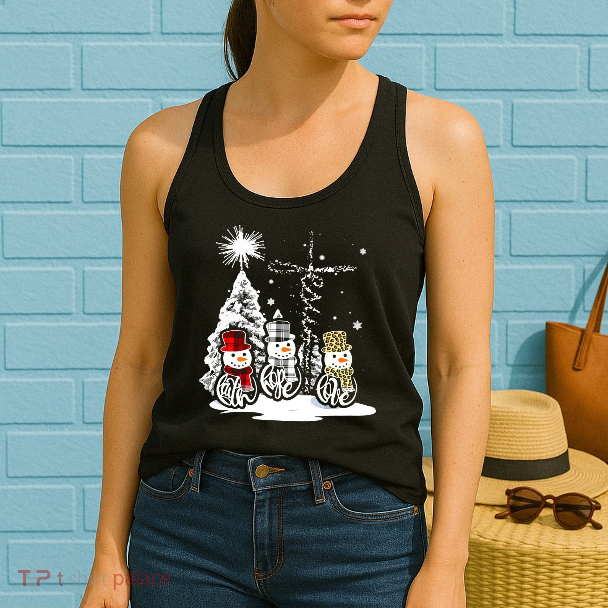 Faith Hope Love Jesus Snowman Plaid Leopard Christmas Gift Women's Tank Top