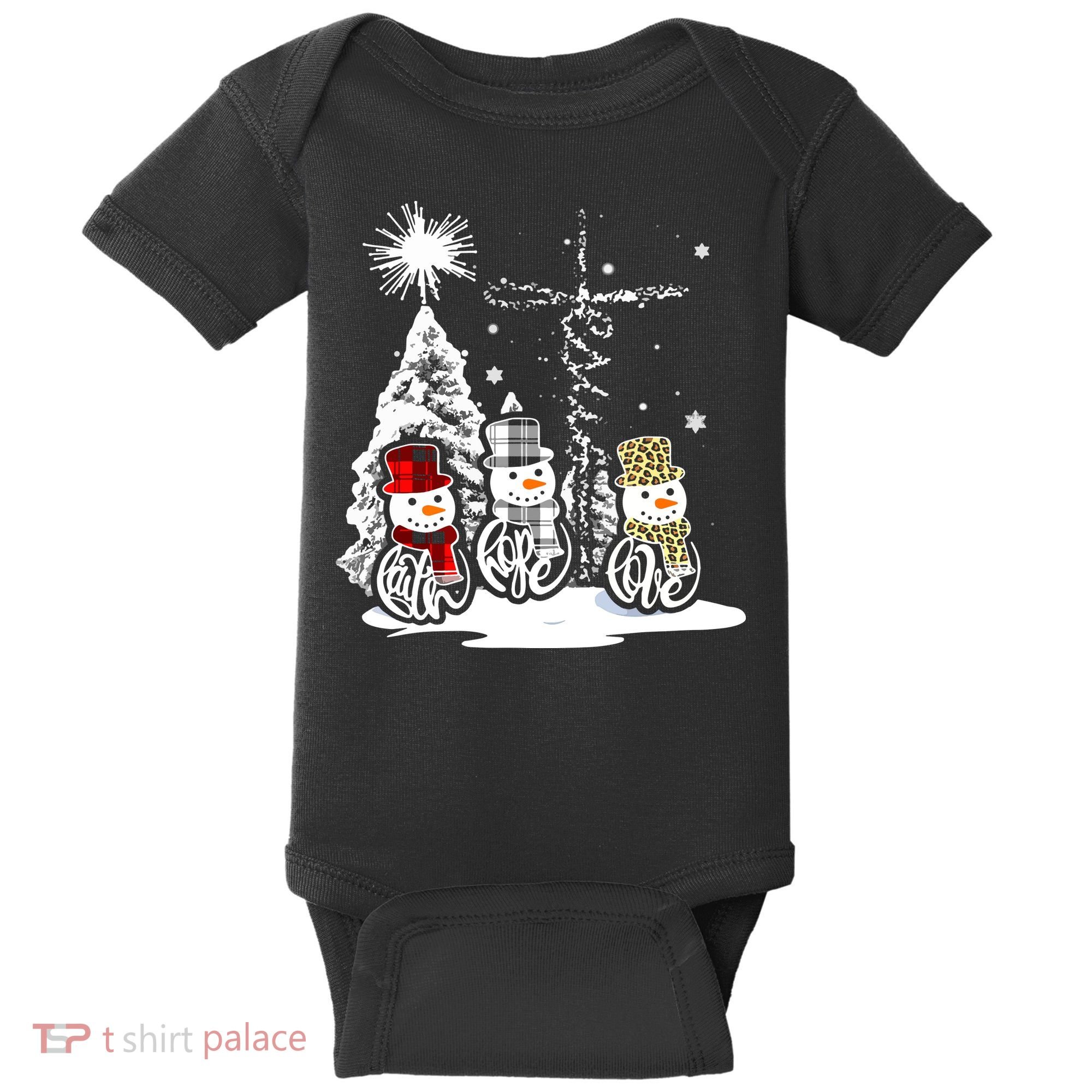 Faith Hope Love Jesus Snowman Plaid Leopard Christmas Gift Baby Bodysuit