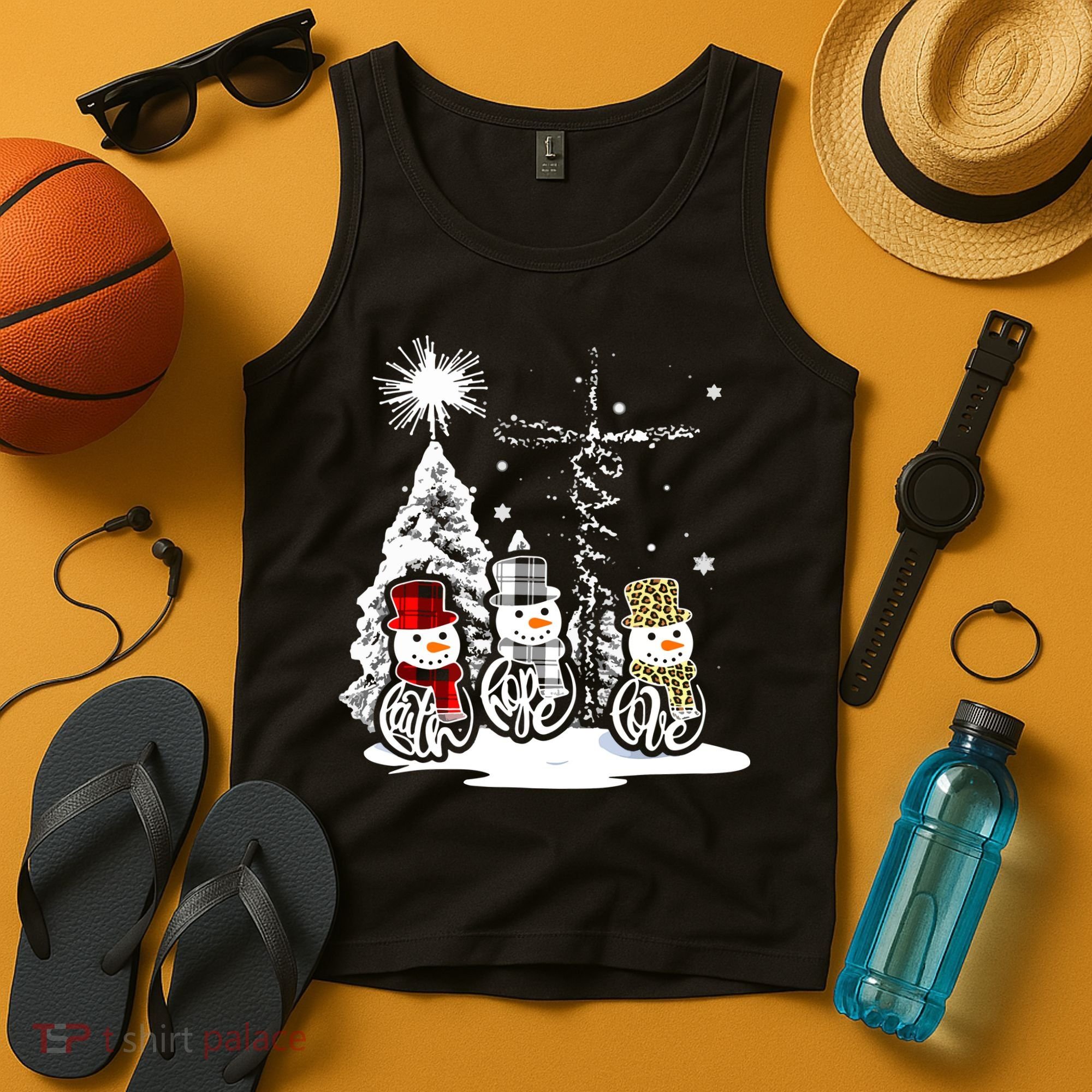 Faith Hope Love Jesus Snowman Plaid Leopard Christmas Gift Tank Top