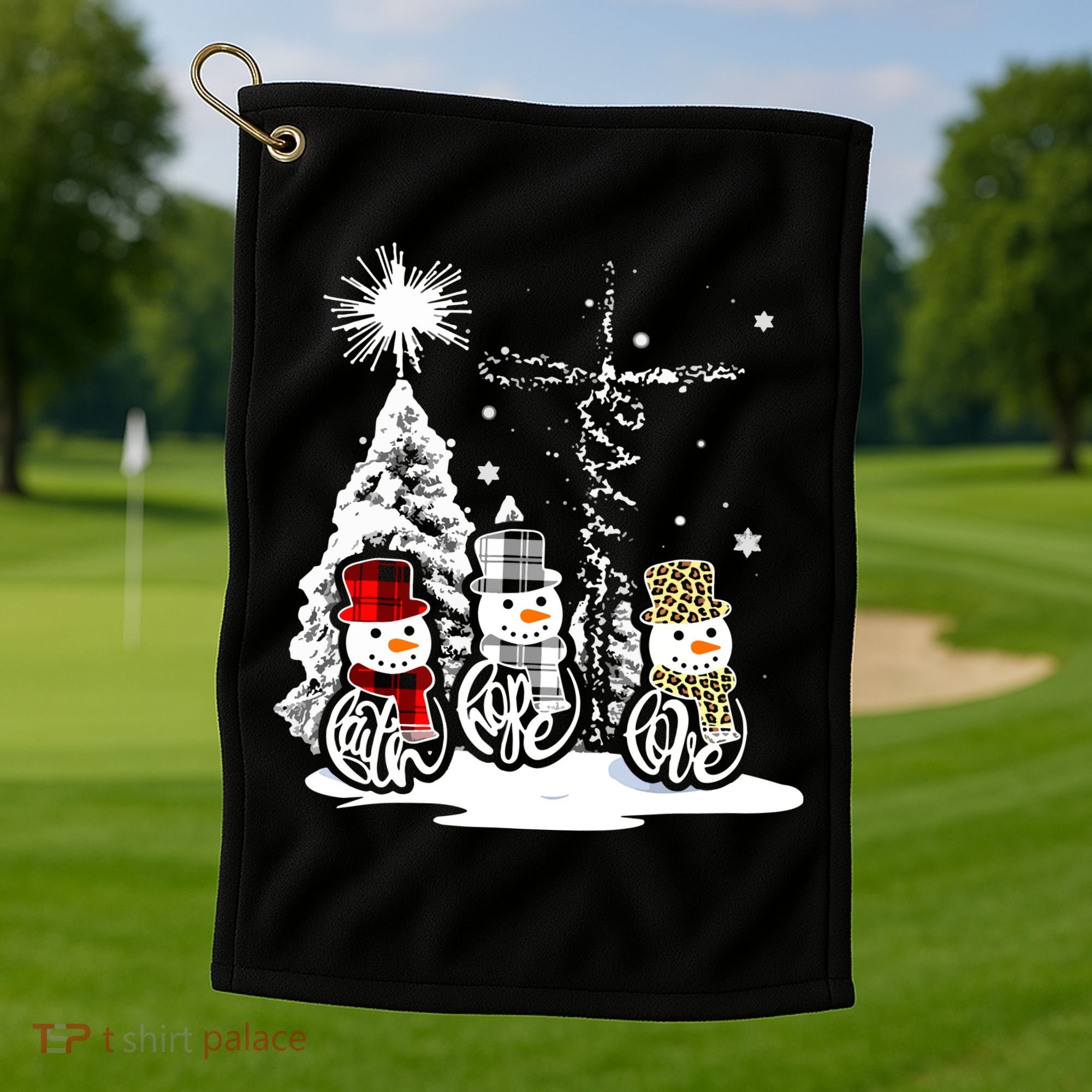 Faith Hope Love Jesus Snowman Plaid Leopard Christmas Gift Golf Towel