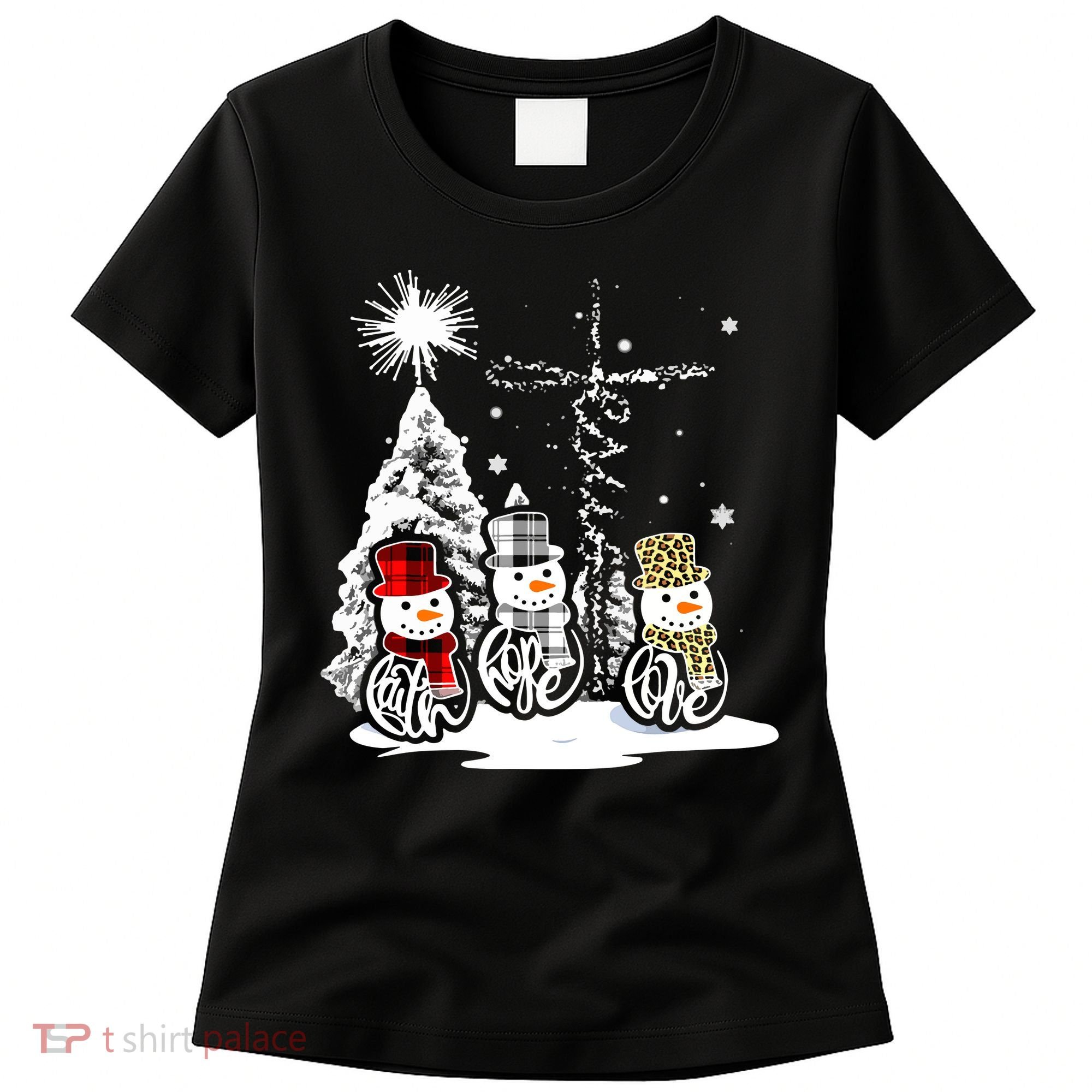 Faith Hope Love Jesus Snowman Plaid Leopard Christmas Gift Women's T-Shirt