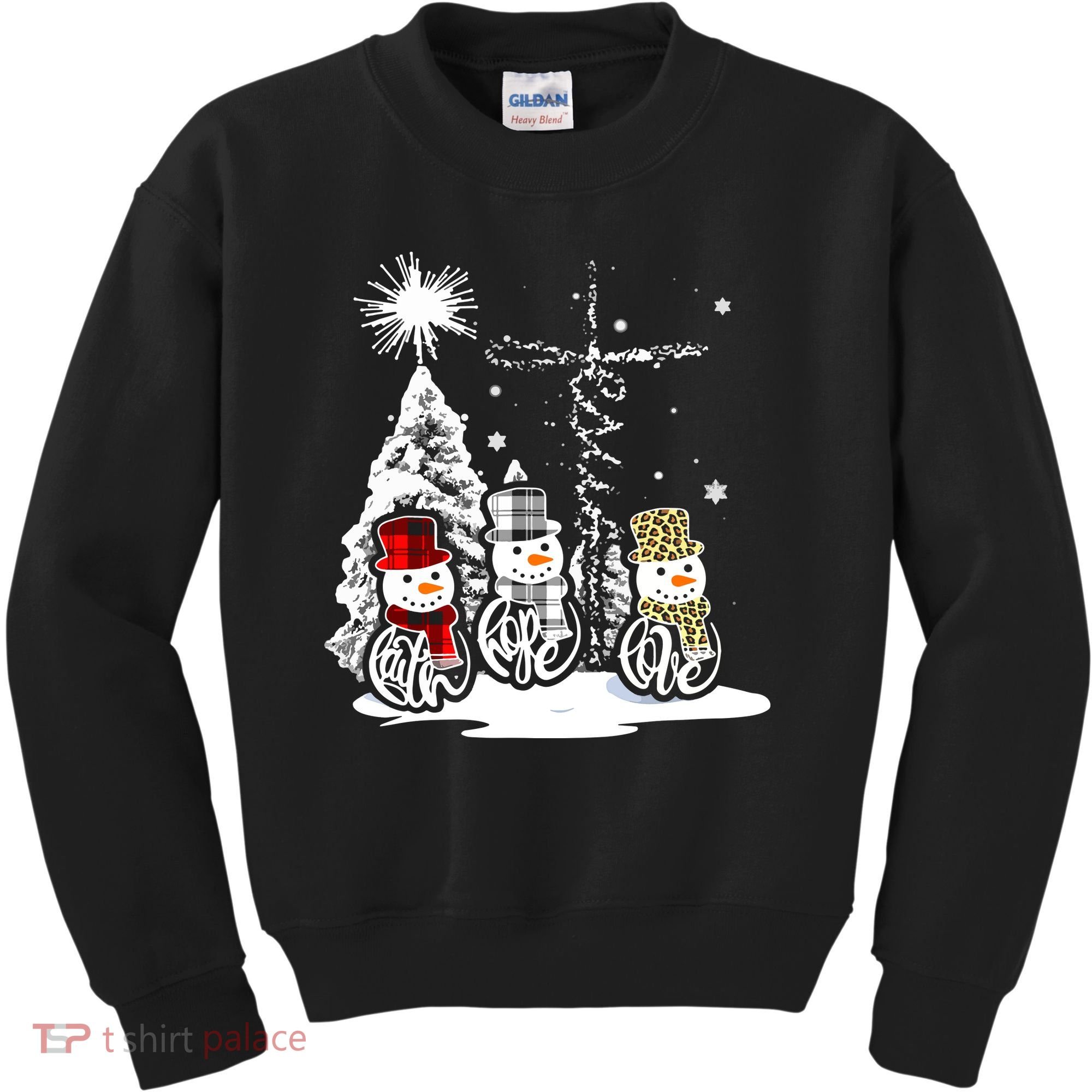 Faith Hope Love Jesus Snowman Plaid Leopard Christmas Gift Kids Sweatshirt