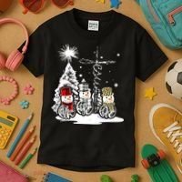 Faith Hope Love Jesus Snowman Plaid Leopard Christmas Gift Kids T-Shirt thumb 3