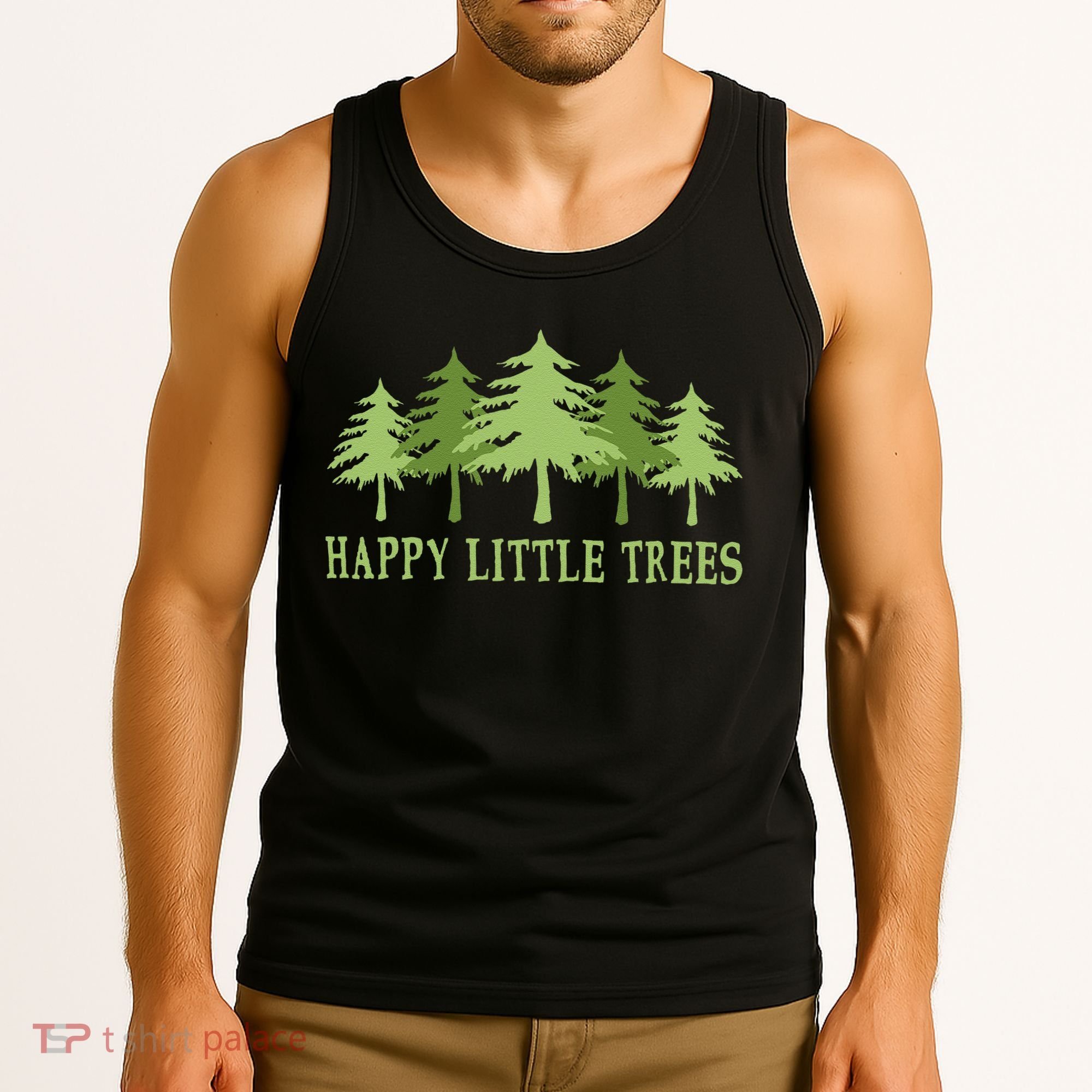 Funny Happy Little Trees Gifts Bob Style Camping Tank Top