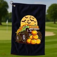Funny Halloween Monster Truck Golf Towel thumb 1