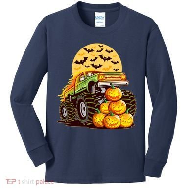 Funny Halloween Monster Truck Kids Long Sleeve Shirt