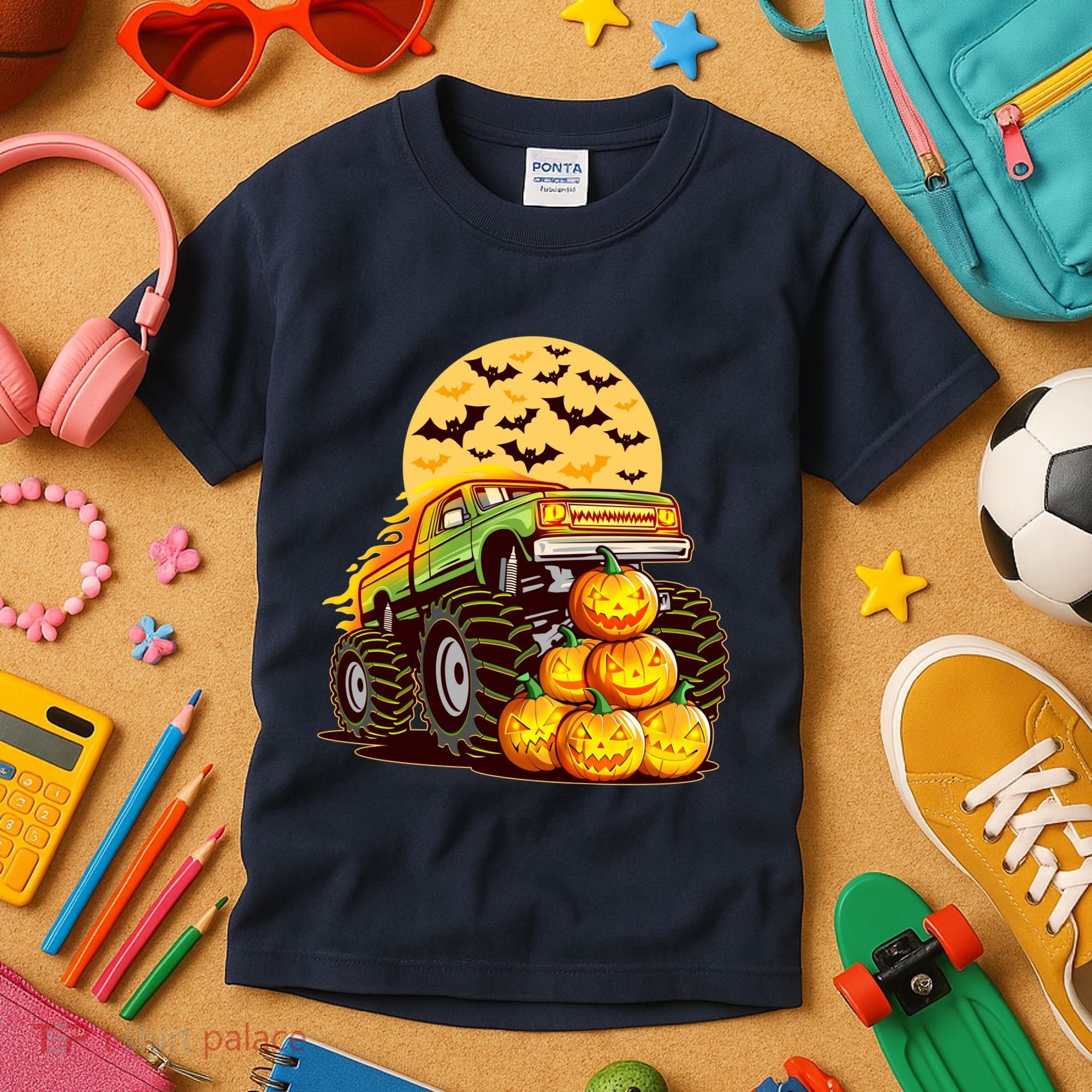 Funny Halloween Monster Truck Kids T-Shirt