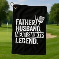 Father Husband Meat Smoker Legend Grilling Dad Meat Smoking Golf Towel thumb 1