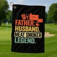 Father Husband Meat Smoker Legend Grilling Dad Meat Smoking Golf Towel thumb 1