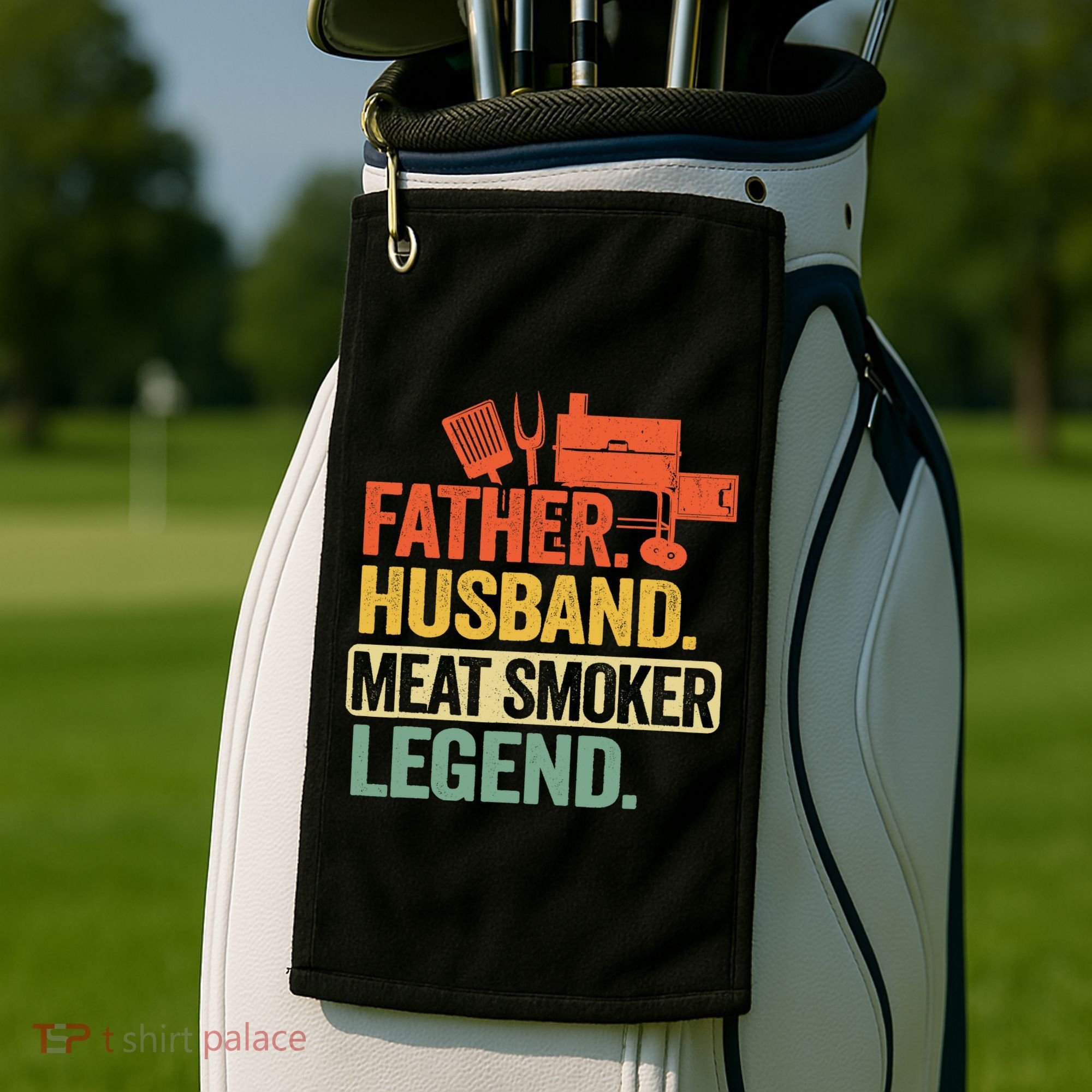 Father Husband Meat Smoker Legend Grilling Dad Meat Smoking Golf Towel