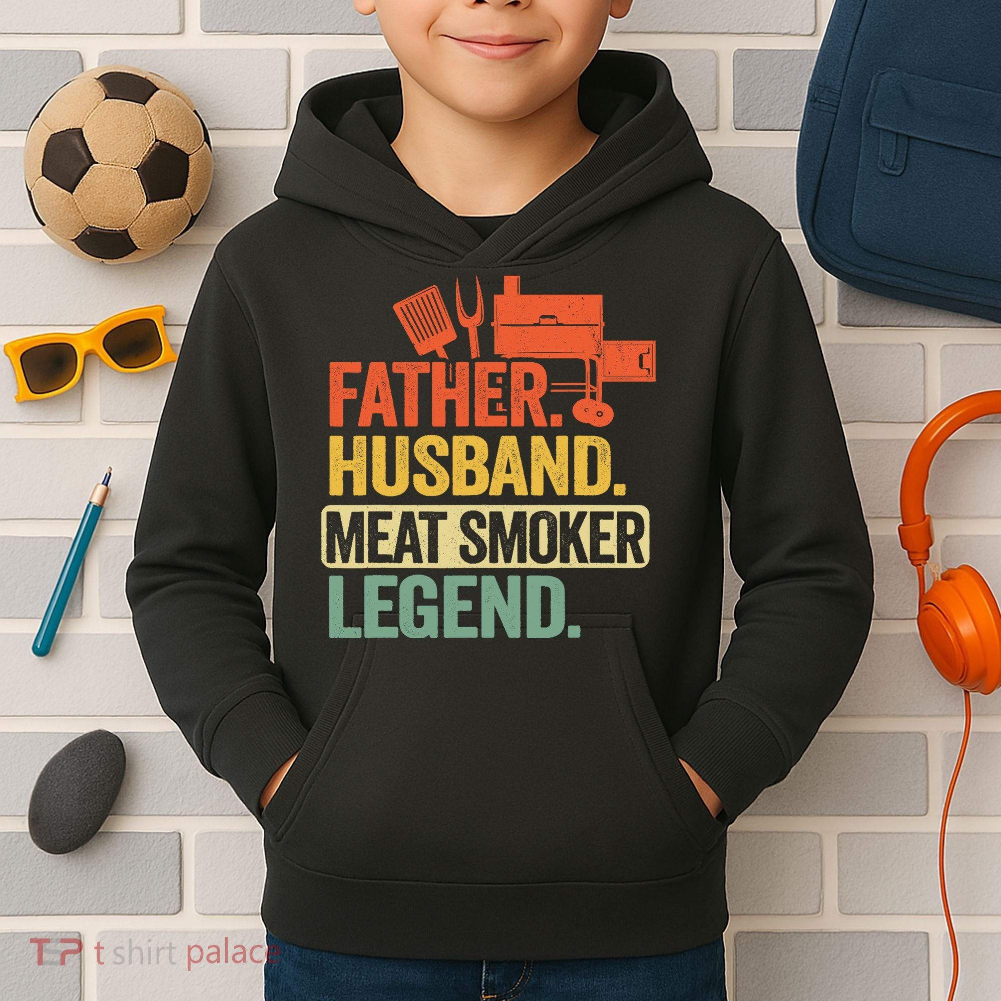 Father Husband Meat Smoker Legend Grilling Dad Meat Smoking Kids Hoodie