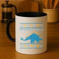 Funny Hanukkah Menorasaurus Dinosaur Ugly Sweater Coffee Mug thumb 4