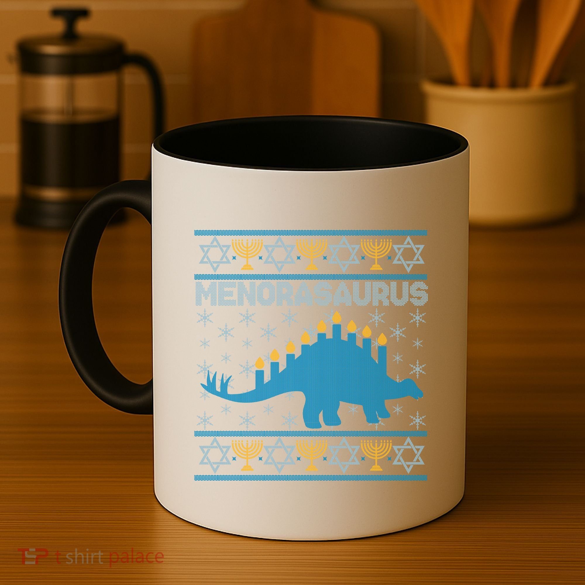 Funny Hanukkah Menorasaurus Dinosaur Ugly Sweater Coffee Mug