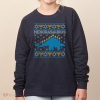 Funny Hanukkah Menorasaurus Dinosaur Ugly Sweater Women's Sweatshirt thumb 0