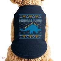Funny Hanukkah Menorasaurus Dinosaur Ugly Sweater Doggie Tank thumb 0