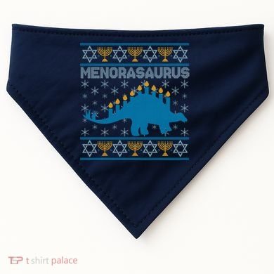Funny Hanukkah Menorasaurus Dinosaur Ugly Sweater USA-Made Doggie Bandana