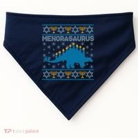 Funny Hanukkah Menorasaurus Dinosaur Ugly Sweater USA-Made Doggie Bandana thumb 0