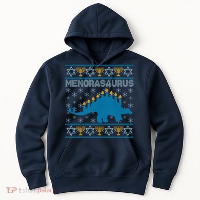 Funny Hanukkah Menorasaurus Dinosaur Ugly Sweater Hoodie
