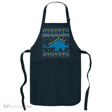 Funny Hanukkah Menorasaurus Dinosaur Ugly Sweater Apron