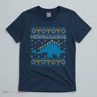 Funny Hanukkah Menorasaurus Dinosaur Ugly Sweater T-Shirt thumb 5