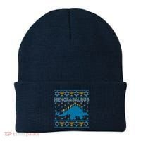 Funny Hanukkah Menorasaurus Dinosaur Ugly Sweater Beanie thumb 0
