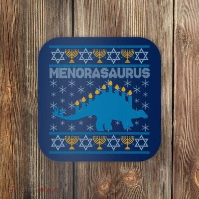 Funny Hanukkah Menorasaurus Dinosaur Ugly Sweater Coaster