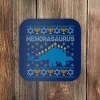 Funny Hanukkah Menorasaurus Dinosaur Ugly Sweater Coaster thumb 0