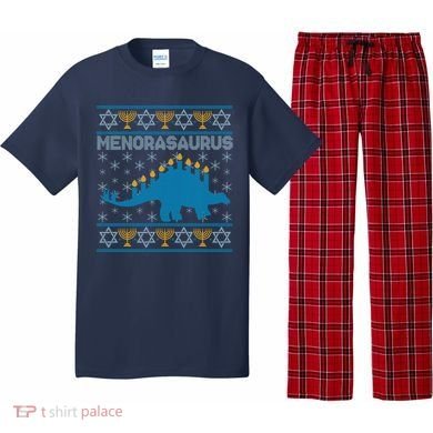 Funny Hanukkah Menorasaurus Dinosaur Ugly Sweater Pajama Set
