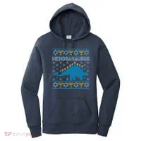 Funny Hanukkah Menorasaurus Dinosaur Ugly Sweater Women's Hoodie thumb 0