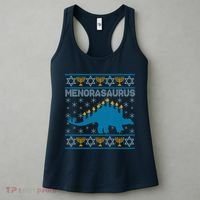 Funny Hanukkah Menorasaurus Dinosaur Ugly Sweater Women's Tank Top thumb 3
